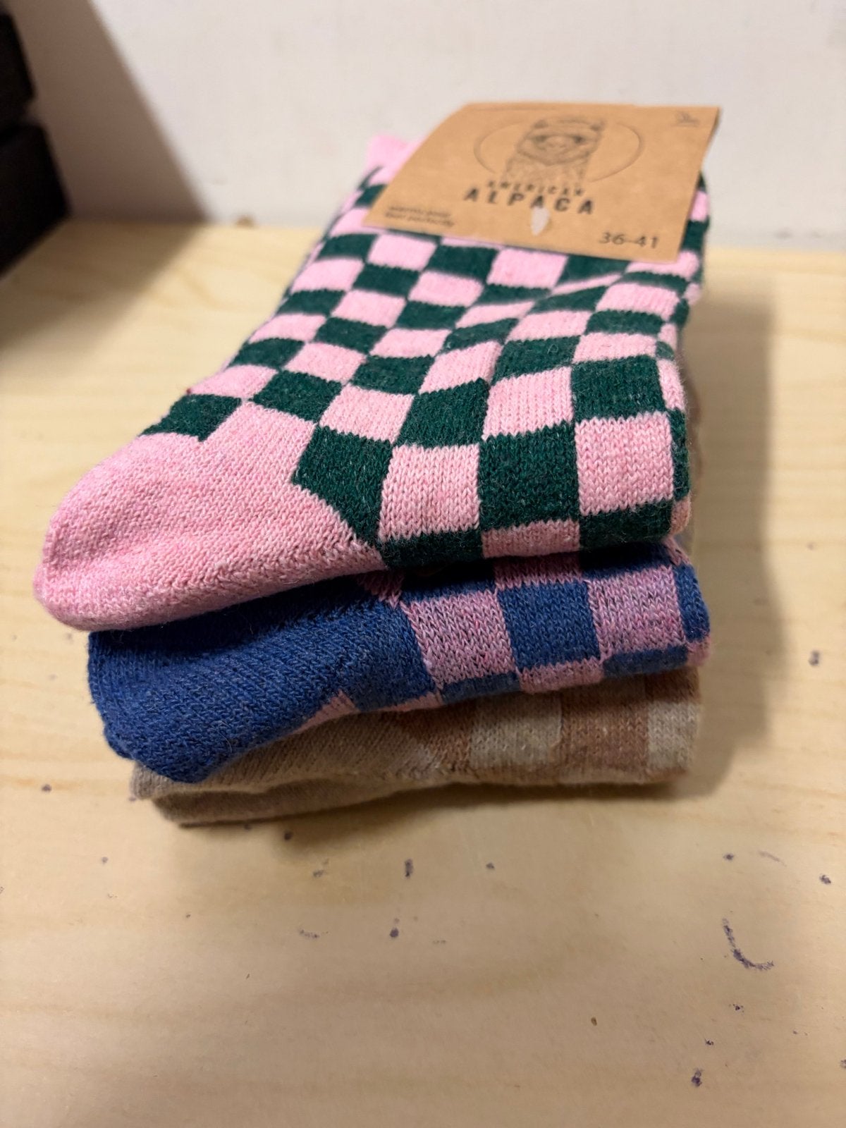 Dunne Alpaca Sokken - Geruit Patroon (Maat 36-41), Sokken en Kniesokken, Maat 35 t/m 38, Nieuw, Ophalen of Verzenden