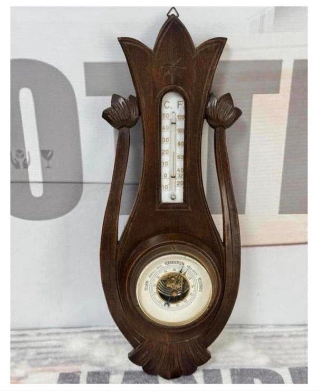 Antiek 1900-10 Veranderlyk Barometer Weerstation donkerhout, P, P, P, Ophalen of Verzenden