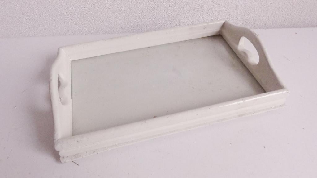 Dienblad, speelgoed antiek kinderdienblaadje hout met glas E, Antiek en Kunst, Ophalen of Verzenden