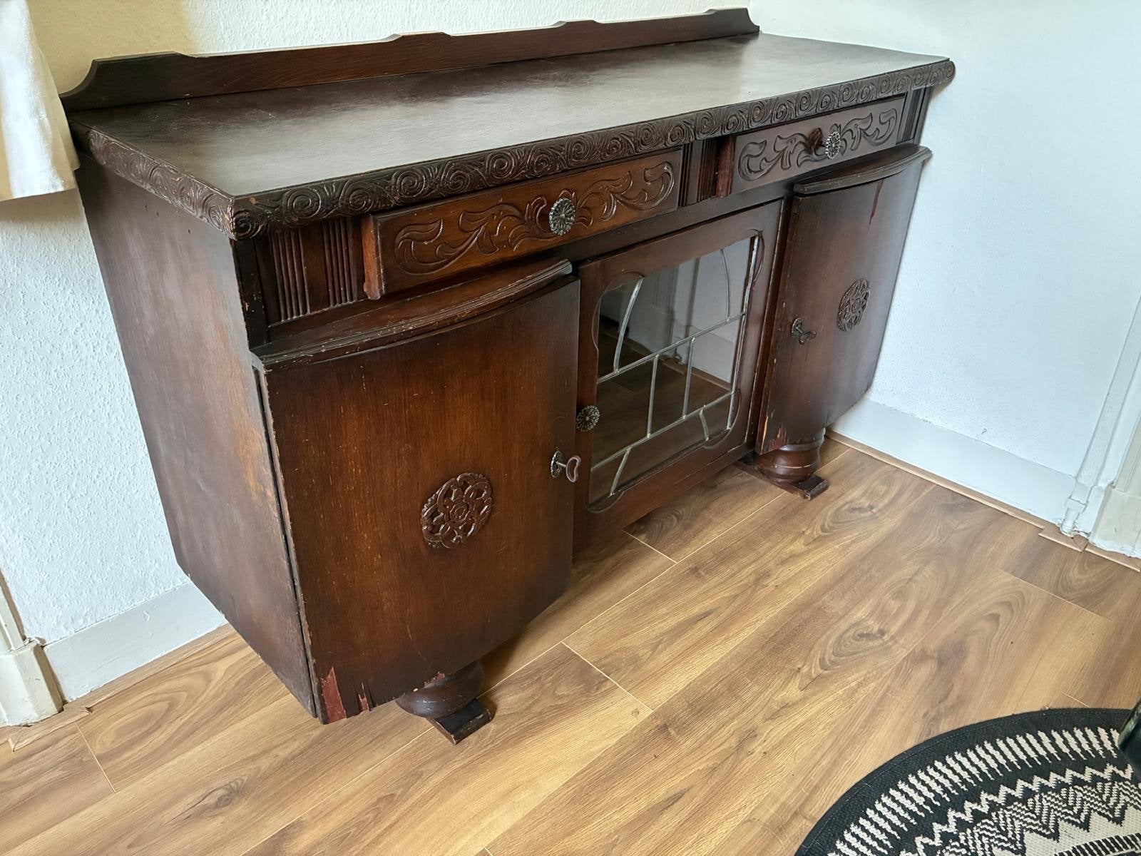 Vintage Dressoir met Glas-in-lood. Ophalen  5 juni, Ophalen, Gebruikt, 25 tot 50 cm, Overige houtsoorten