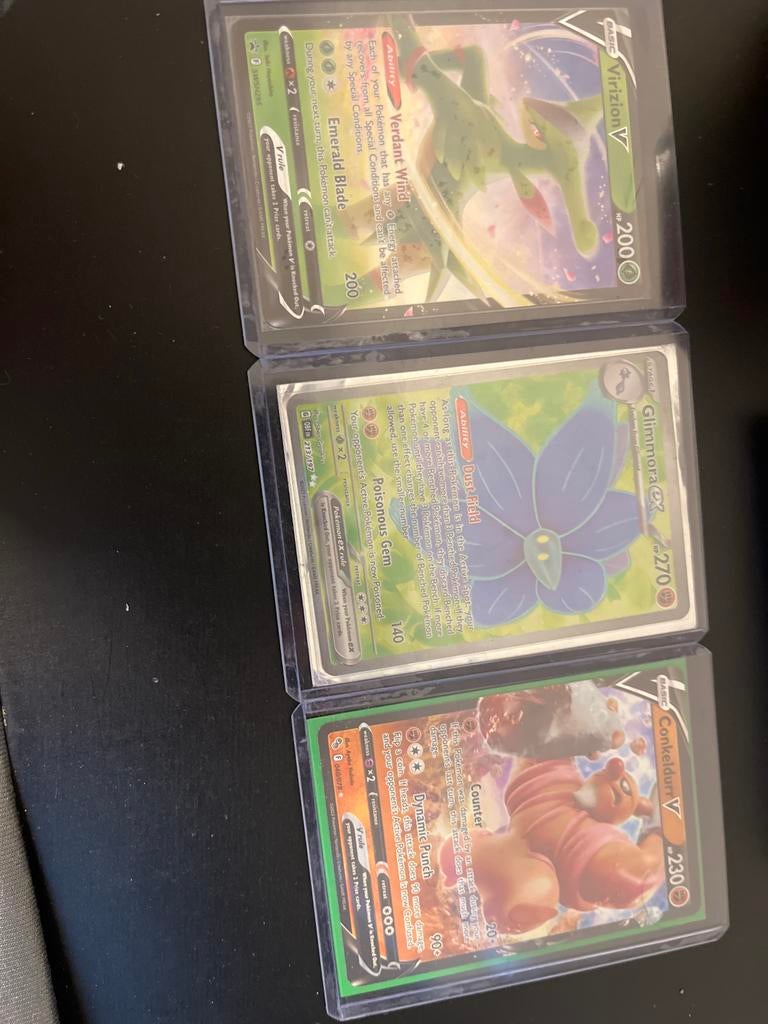 Pokémon Kaarten: Virizion V, Glimmora ex, Conkeldurr V, Ophalen of Verzenden, Zo goed als nieuw, Meerdere kaarten
