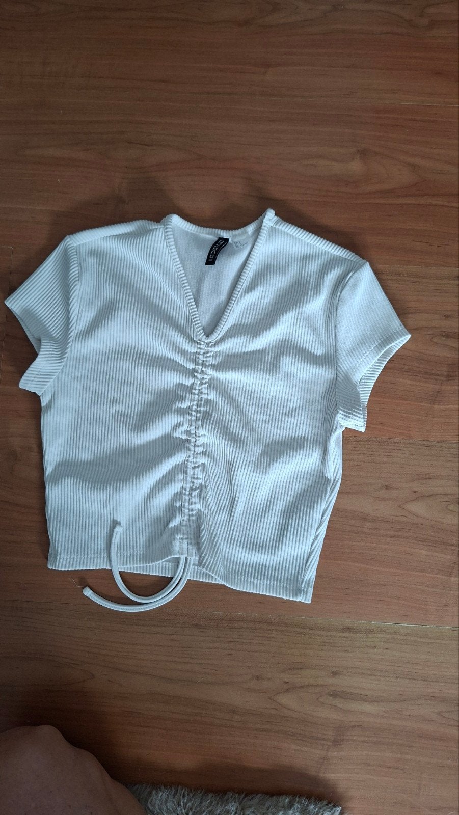 H&M Divided wit geribbeld topje met korte mouwen, Wit, H&M Divided, Ophalen of Verzenden, Zo goed als nieuw