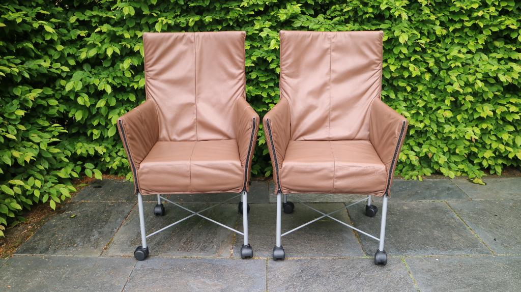 Montis Chaplin leren stoelen. Met wieltjes., Huis en Inrichting, Stoelen, Zo goed als nieuw, Twee, Leer, Bruin, Ophalen