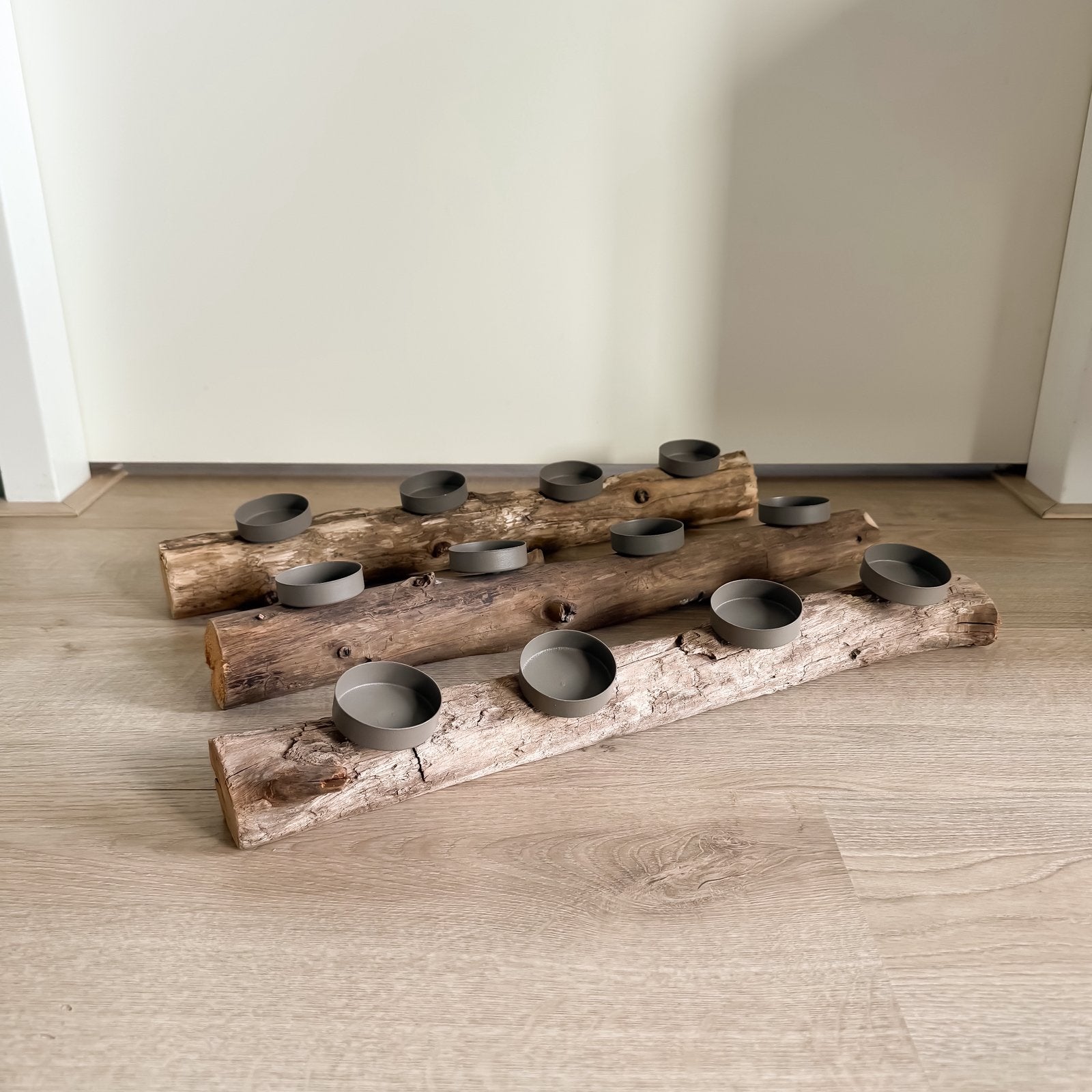 HOUTEN THEELICHTHOUDERS Set van 3 Boomstam 50 cm, Ophalen, Zo goed als nieuw, Hout, Minder dan 5 flessen
