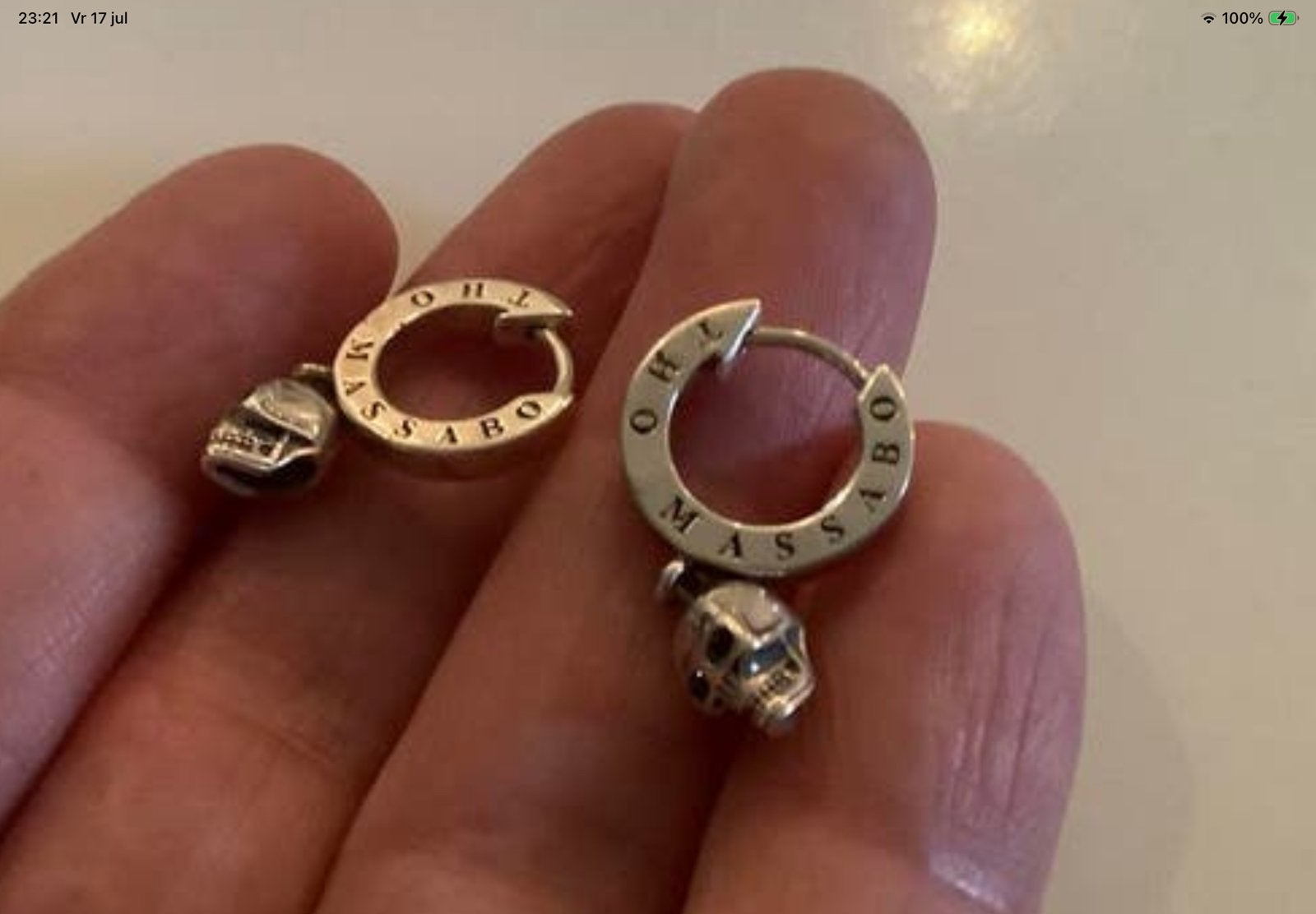 Thomas Sabo zilveren oorbellen doodskop creolen AG 925, Hangers, Verzenden, Zo goed als nieuw, Zilver