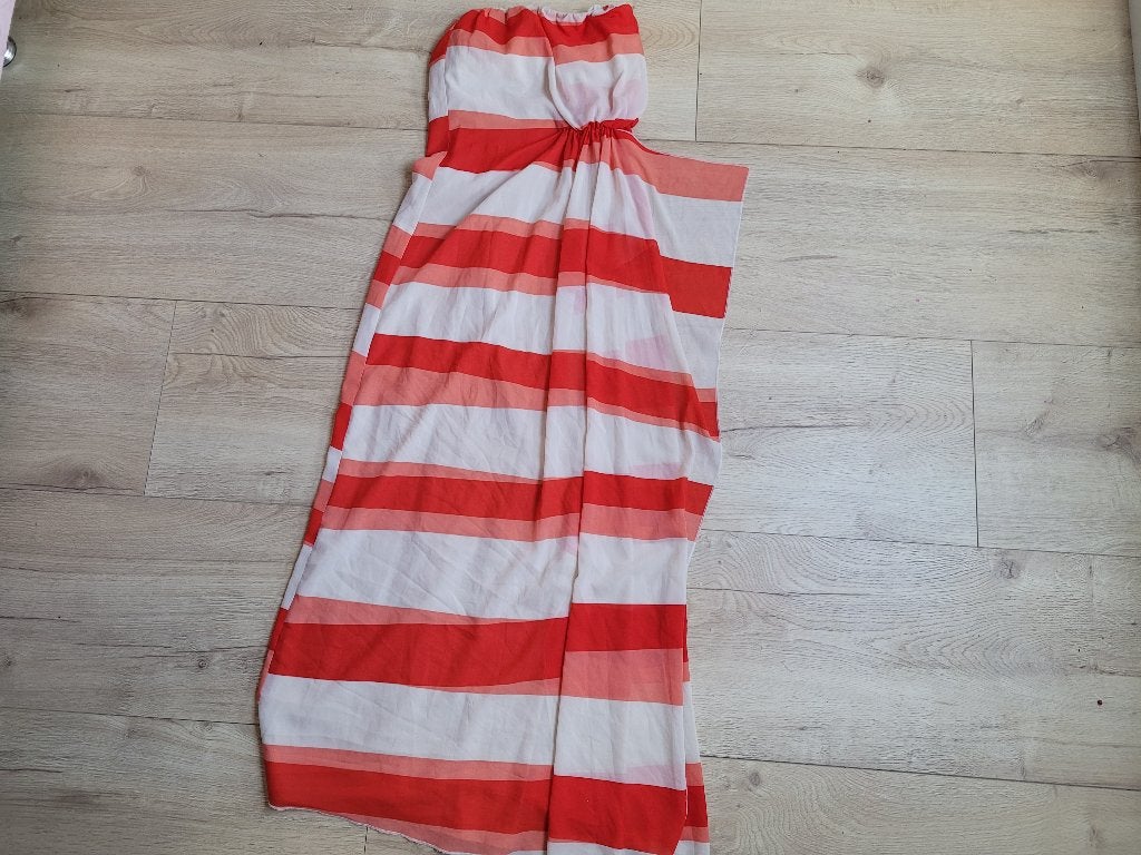 NIKKIE gestreepte strapless maxi jurk maat 34 ~ NH0156, Oranje, Ophalen of Verzenden, Zo goed als nieuw, Nikkie