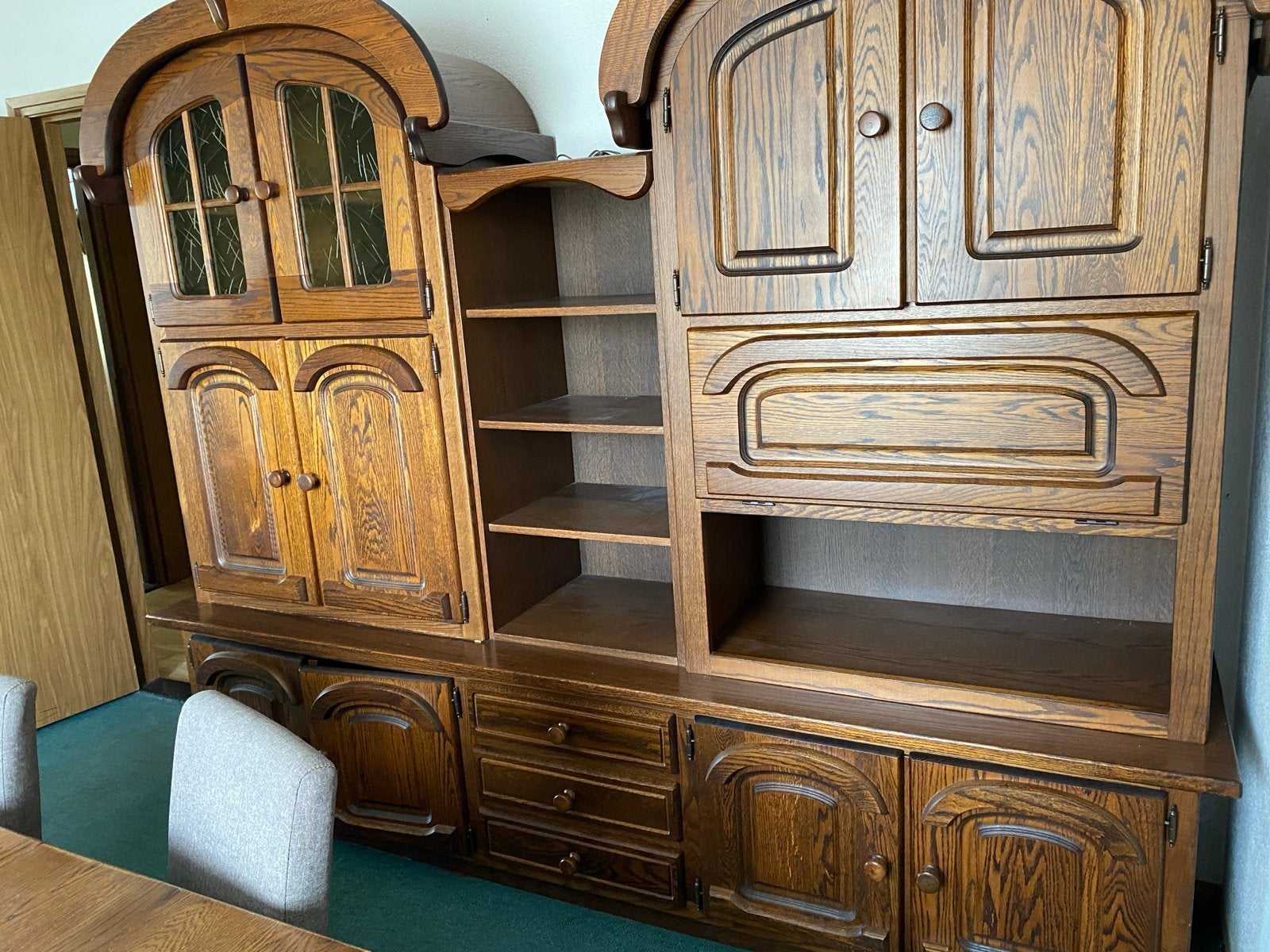Massief Eiken Houten Wandmeubel / Boekenkast, Huis en Inrichting, Kasten | Buffetkasten, Ophalen, Gebruikt, Eikenhout, Met lade(s)