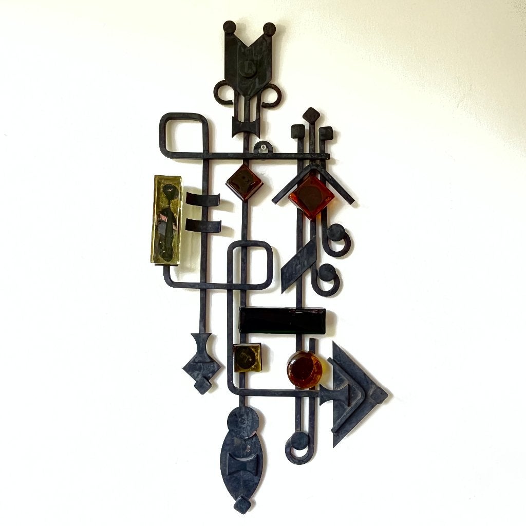 Dantoft Deens design smeedijzer en glas wanddecoratie, Metaal, Wandsculptuur, Gebruikt, Dantoft