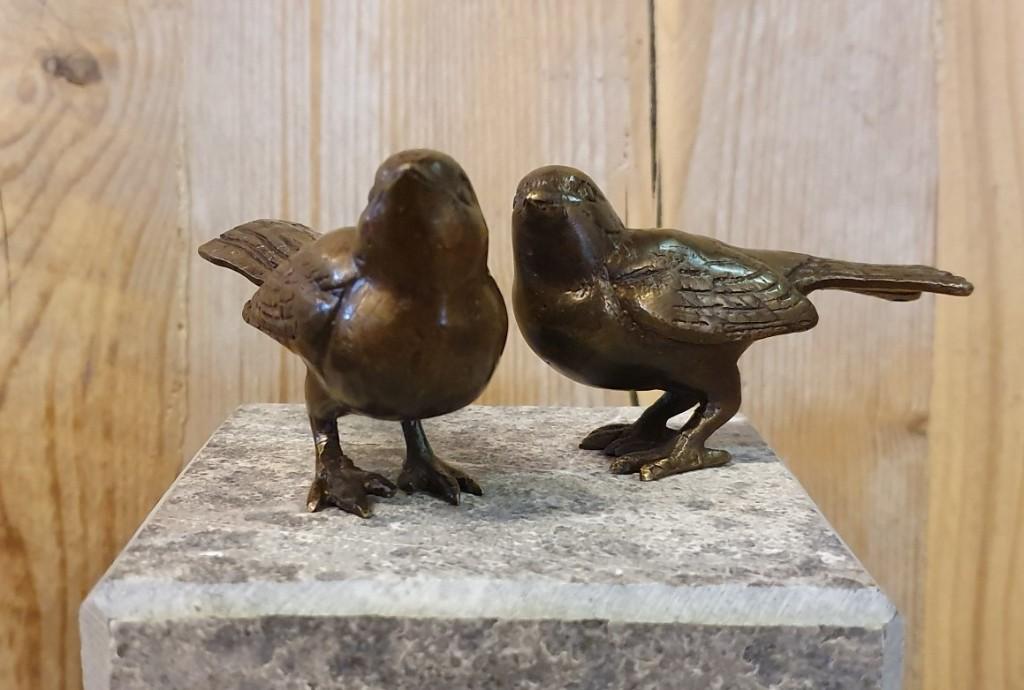 2 MUSJES / BRONS / vogel, Tuin en Terras, Tuinbeelden, Dierenbeeld, Nieuw, Info@huisentuindecoratiemarie.nl, Huis en tuin decoratie marie