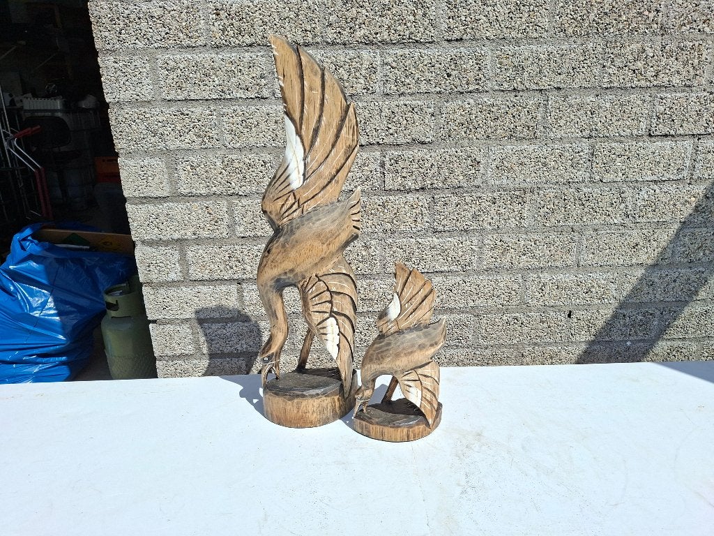 mooie handgemaakte set beelden van houten vogels, Antiek en Kunst, Ophalen of Verzenden, Houtsnijwerk
