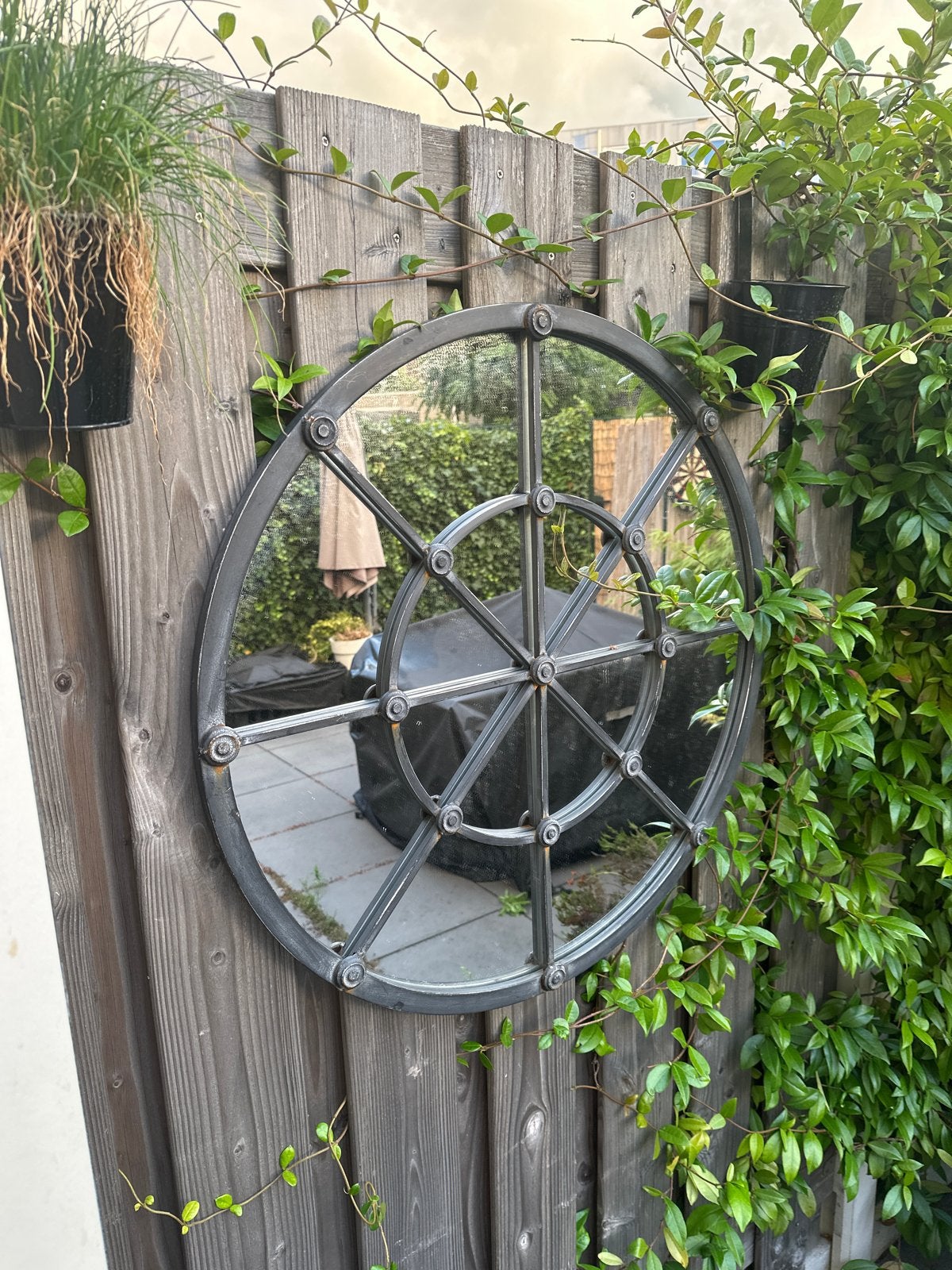 2x Decoratieve ronde spiegel voor buiten of binnen, Ophalen, Gebruikt, Rond, Minder dan 100 cm