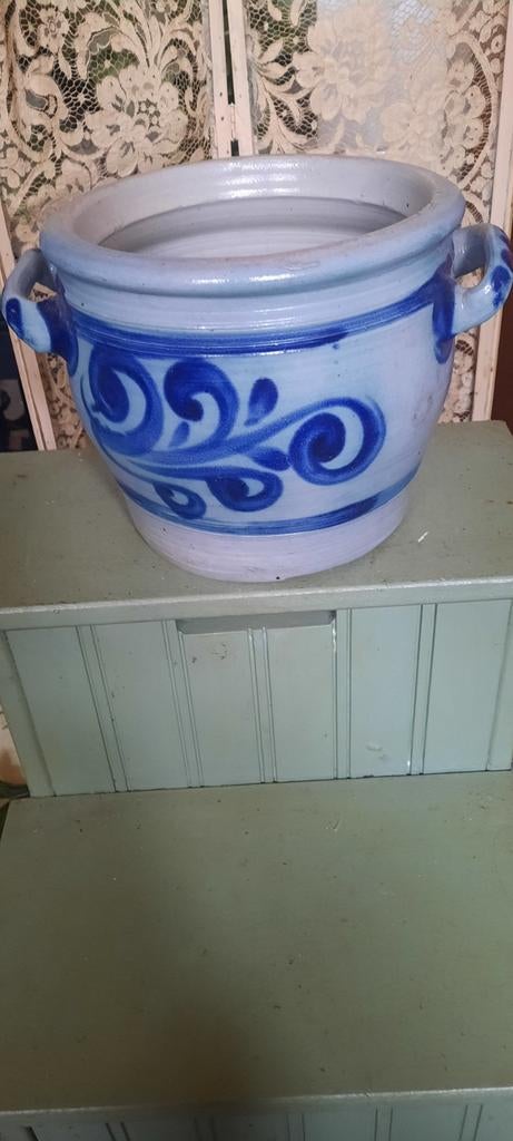 Vintage Aardewerk Pot met Blauw Decor, Antiek en Kunst, Antiek | Keramiek en Aardewerk, Ophalen of Verzenden