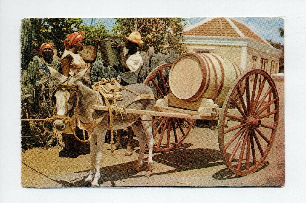 Curaçao.. Oude ansichtkaart : Watervervoer met ezel en kar, Verzenden, 1940 tot 1960, Gelopen