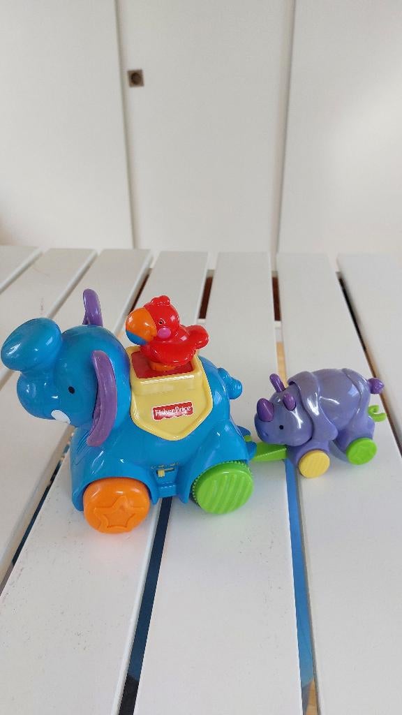 Fisher Price: rijdende olifant met neushoorn, Kinderen en Baby's, Speelgoed | Fisher-Price, Ophalen, Gebruikt, Speelset, Met geluid