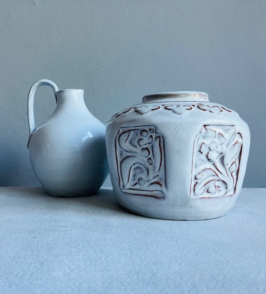 Mobach vintage gemberpot 080 (oor)vaasje 208 wit keramiek, Ophalen of Verzenden
