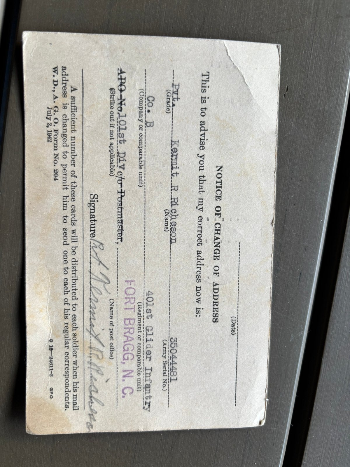 Ww2 kaart 401e gir airborne, Ophalen of Verzenden, Amerika