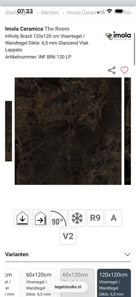 8 Vloertegels 120x120 cm, 6,5mm dik, Ophalen, 60 cm of meer, Keramiek, Nieuw