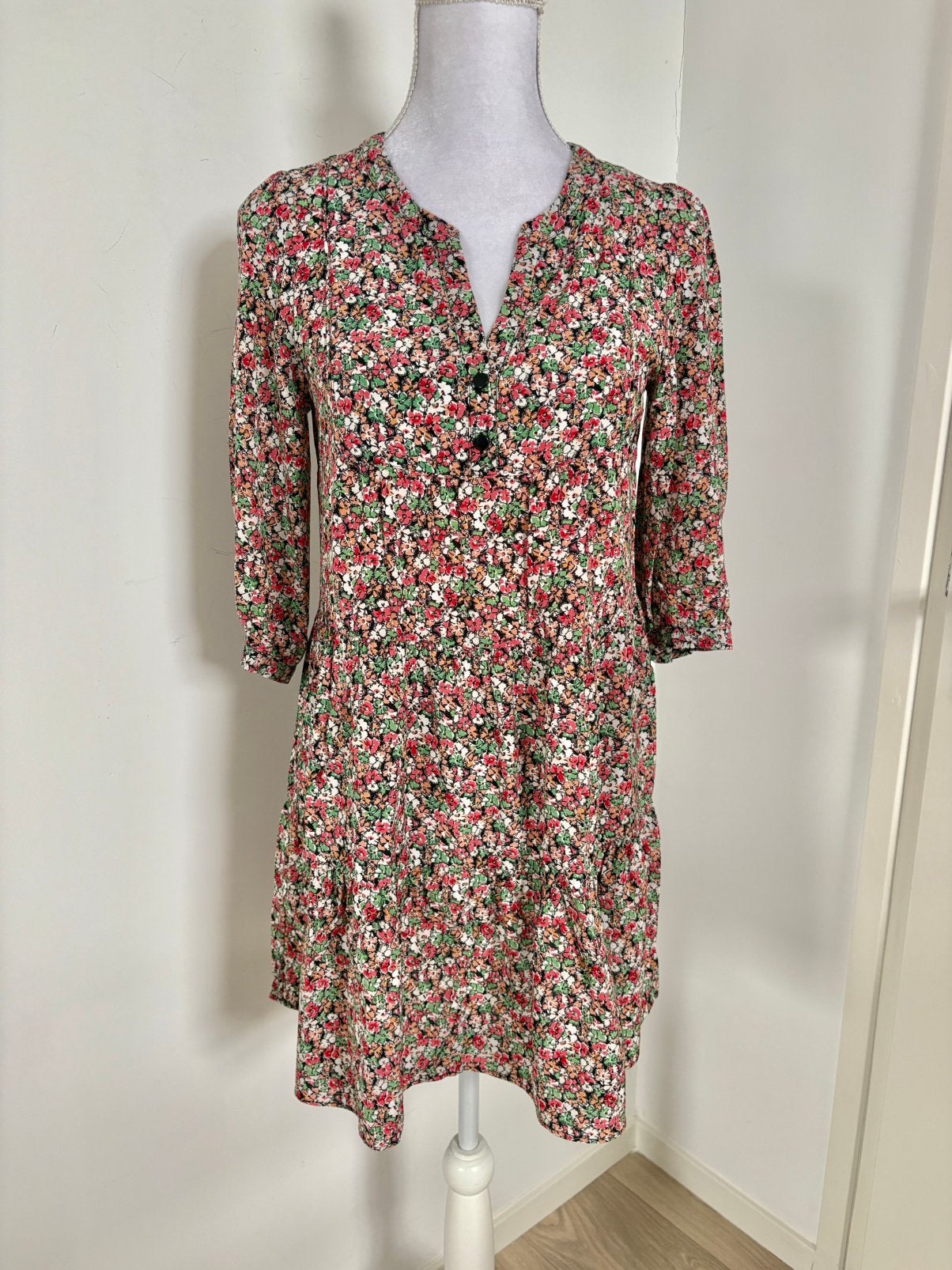 Gelaagde jurk met bloemenprint - Gerard Darel - maat S/1/38, Kleding | Dames, Ophalen of Verzenden, Zo goed als nieuw, Maat 36 (S)