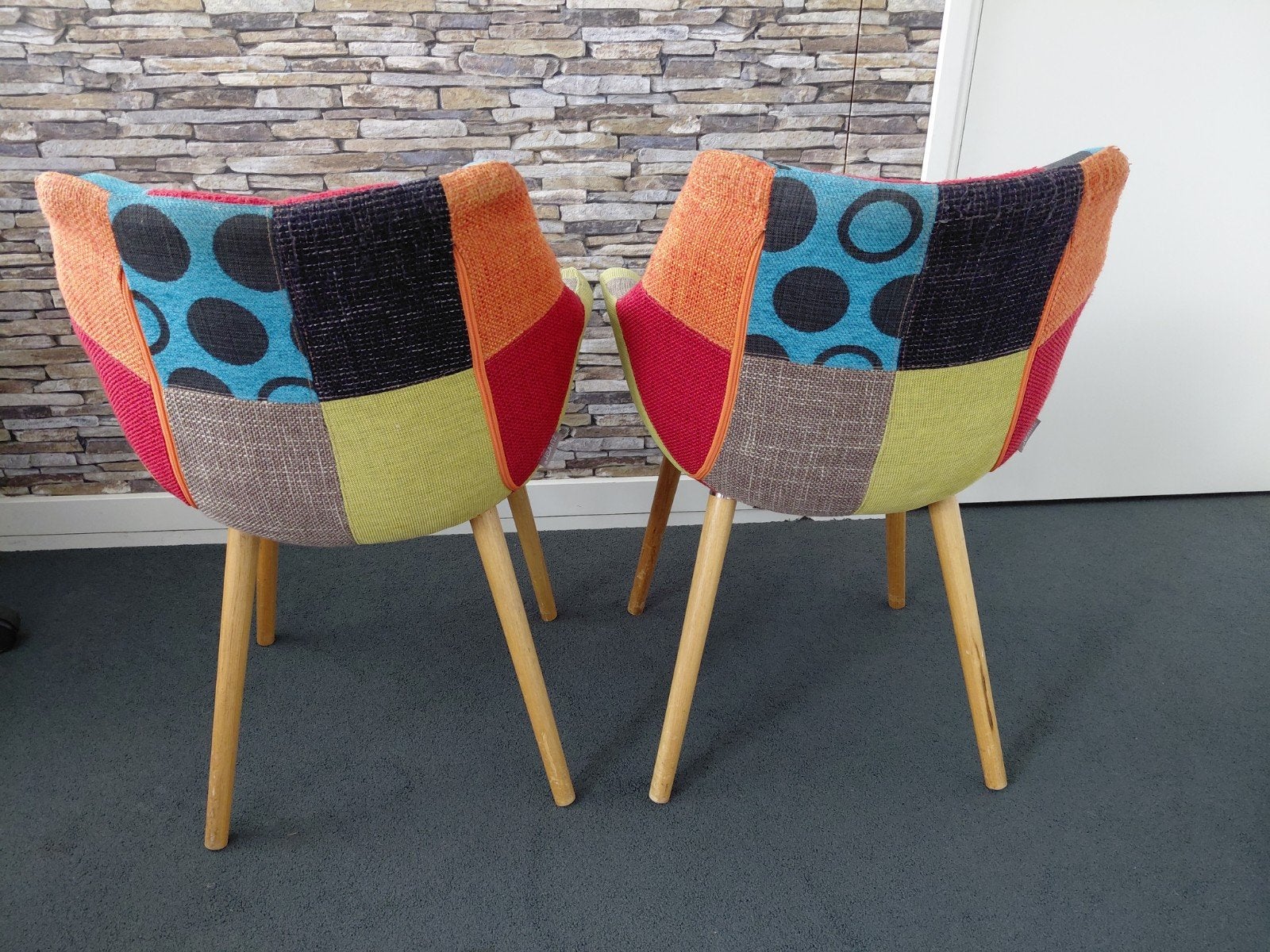 Set van 2 kleurige Zuiver eetkamerstoelen - Patchwork, Gebruikt, Twee, Overige kleuren, Modern, Patchwork, Speels