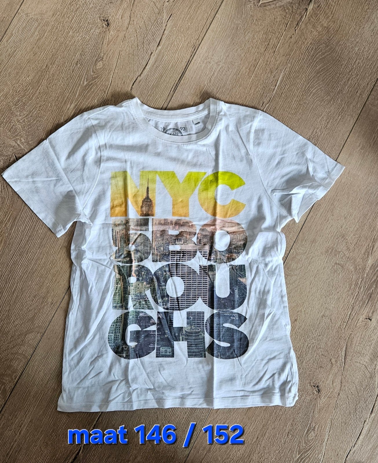 shirt wit met tekst maat 146 /  152, Ophalen of Verzenden, Zo goed als nieuw, Jongen, Shirt of Longsleeve