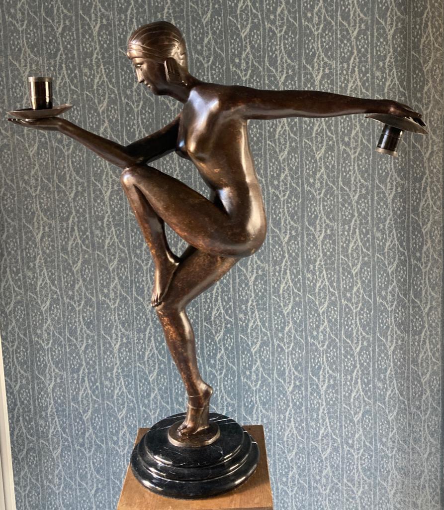 Art-Deco Bronzen Danseres Lamp, Ophalen of Verzenden