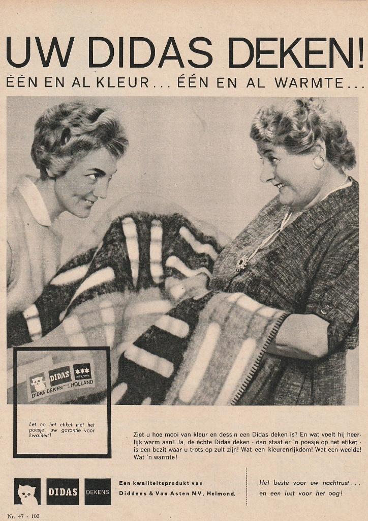 Retro reclame 1958 Didas Helmond wollen dekens mooi kleur, Verzamelen, Verzenden, Overige typen