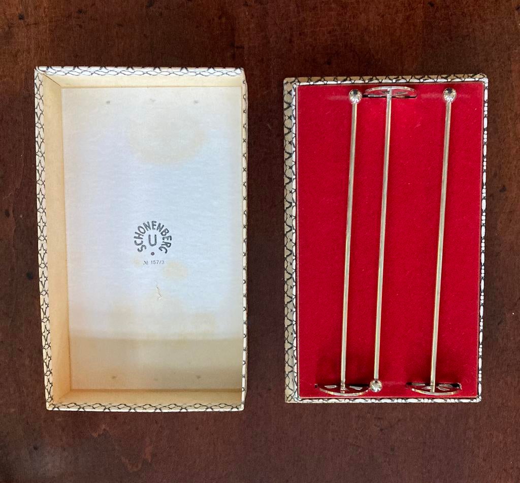 Verzilverde Art Deco tonicstampers in originele cassette, Ophalen of Verzenden