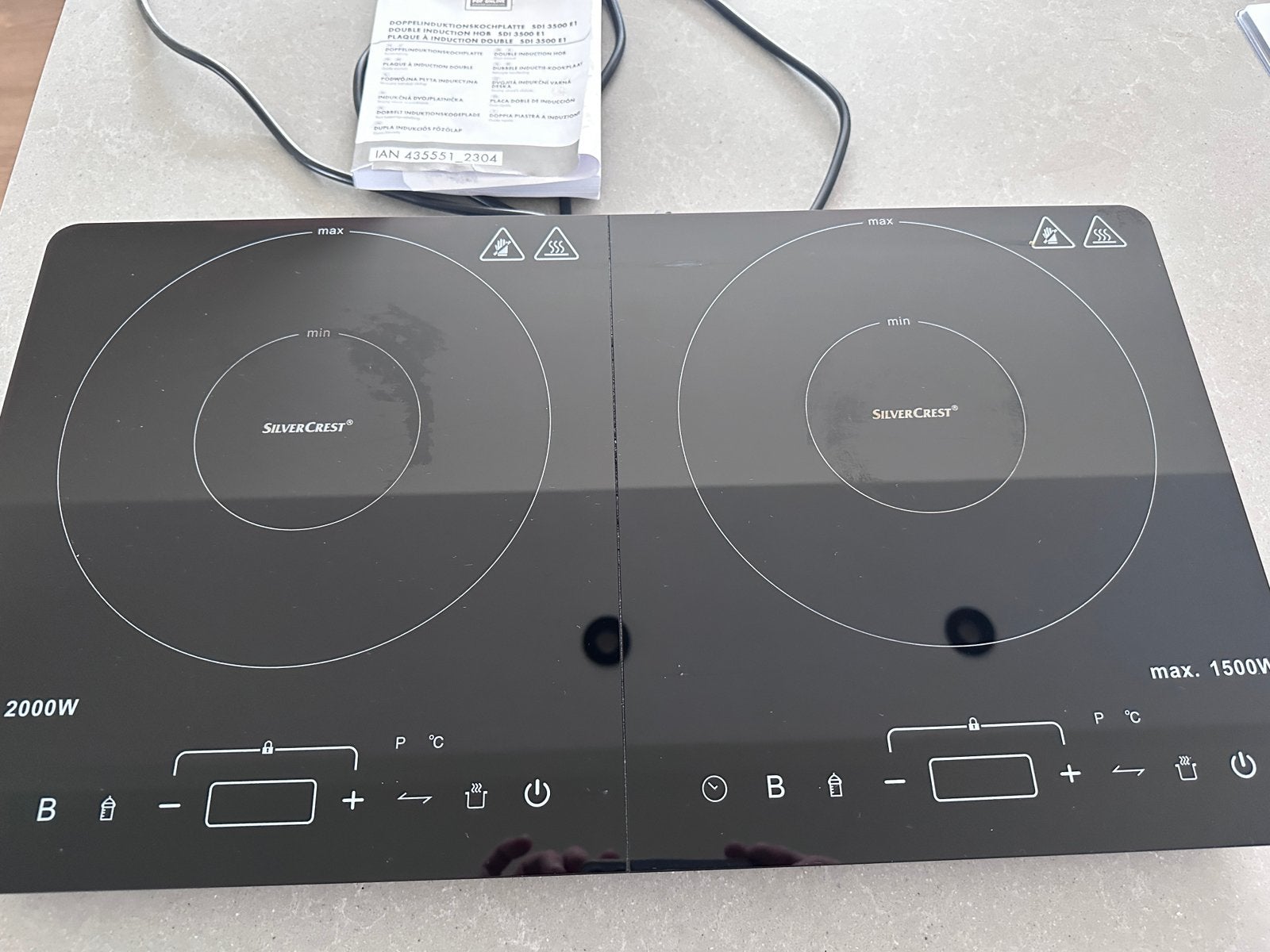 Inductie kookplaat 2000w + 1500w., Witgoed en Apparatuur, Kookplaten, Ophalen, 3 kookzones of minder, Zo goed als nieuw, Inductie