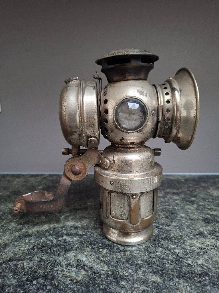 Antieke vernikkelde carbidlamp, Ophalen of Verzenden