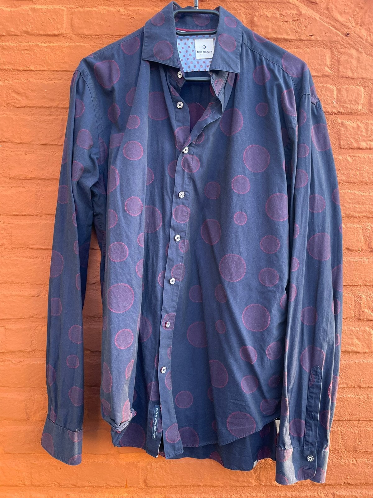 Blue Industry overhemd blauw met rood maat 41 medium/large, Ophalen of Verzenden, Gedragen, Blauw, Halswijdte 41/42 (L)