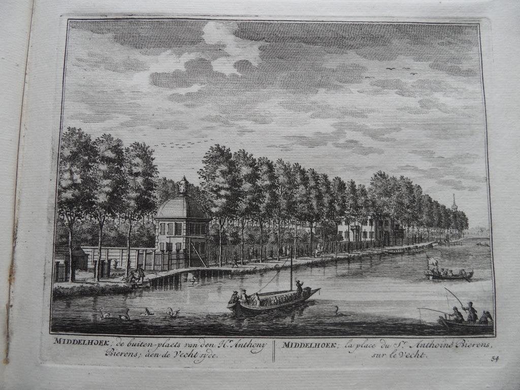 54 Nieuwersluis Buitenplaats Middelhoek Kopergravure 1719, Antiek en Kunst, Ophalen of Verzenden