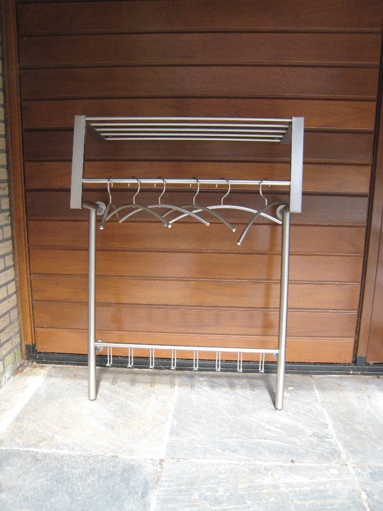 Design wandkapstok van geborsteld RVS, 100 tot 150 cm, Zo goed als nieuw, Metaal, Ophalen