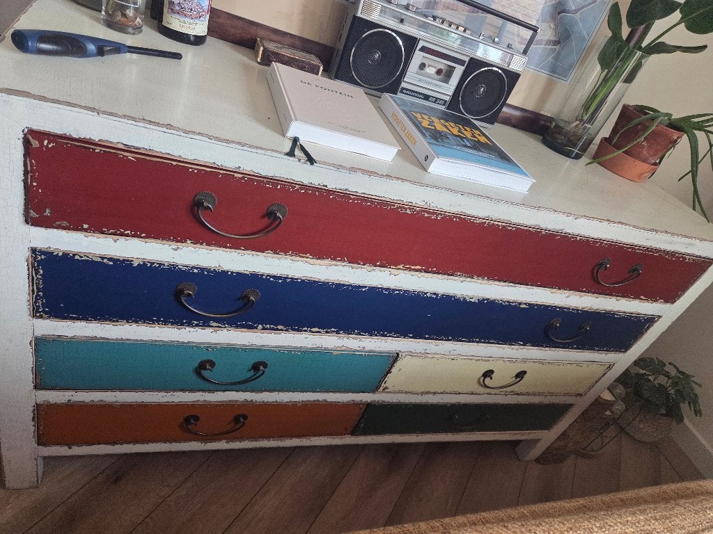 Robuust vintage dressoir/ladekast - Bouwman Potter, Ophalen, Gebruikt, 100 tot 150 cm, Met lade(s)