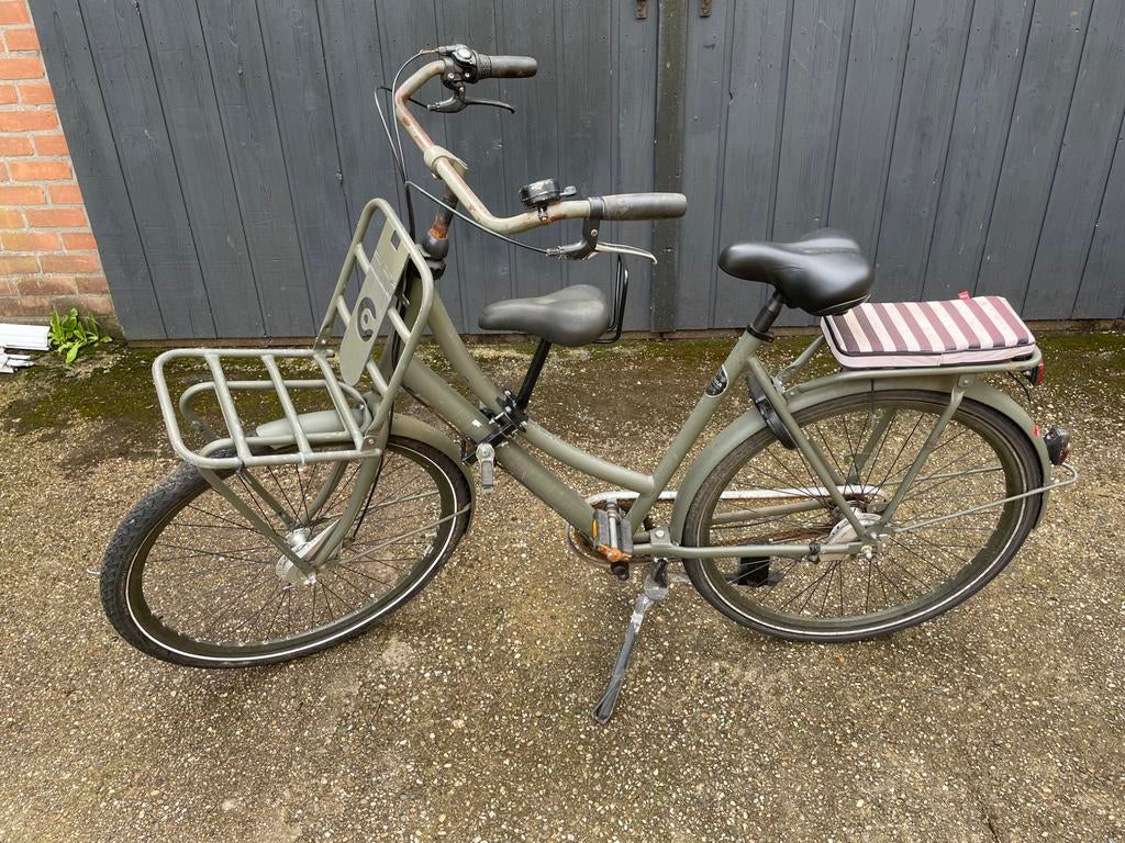Stoere legergroene Cortina 28” transportfiets (opknapper), Gebruikt, Dubbele standaard, 56 cm of meer, Ophalen