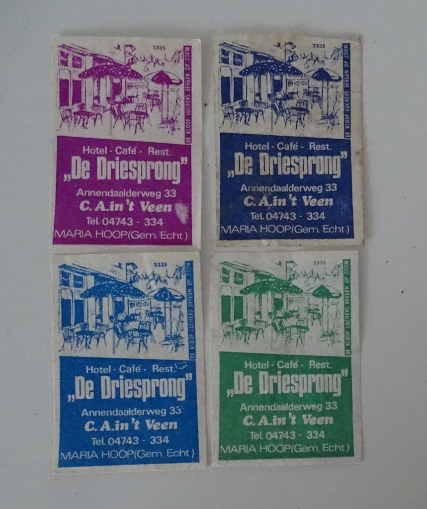 Hotel  Caf'e Rest   DE DRIESPRONG    MARIA HOOP Gem  ECHT, Verzenden, Luciferdoosjes of -merken