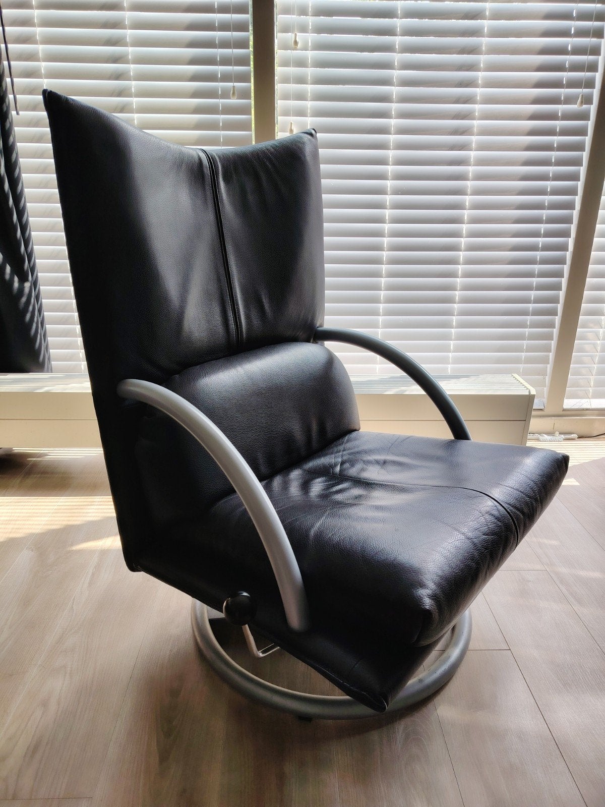 2x zwart leren Rolf Benz fauteuil Torino, Ophalen, Gebruikt, 50 tot 75 cm, Leer