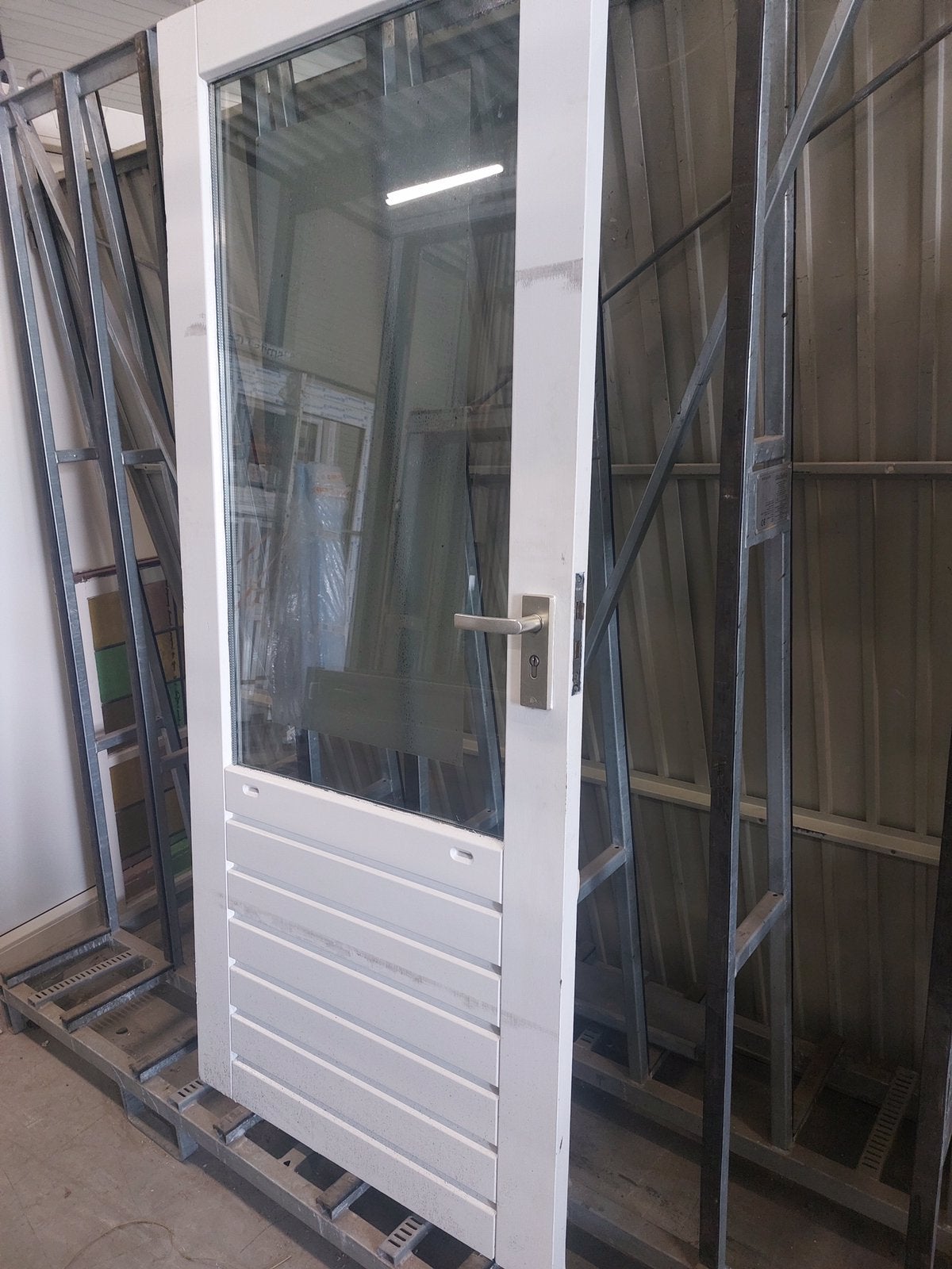 Hardhouten achterdeur met dubbelglas, Ophalen of Verzenden, Gebruikt, Buitendeur, 200 tot 215 cm