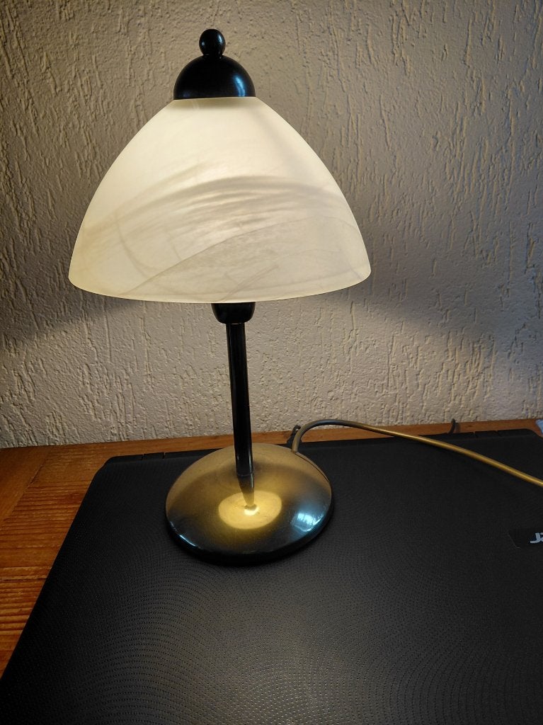 Vintage tafellamp paddenstoel model, glazen kap, Huis en Inrichting, Lampen | Tafellampen, Ophalen of Verzenden, Zo goed als nieuw