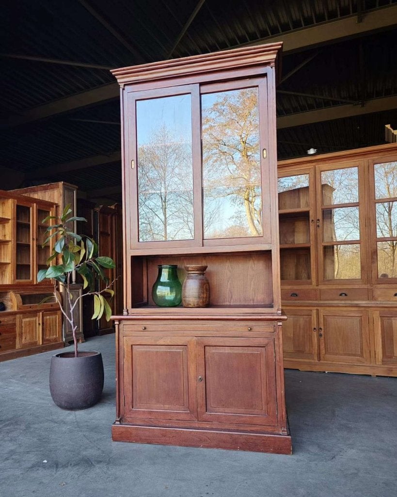 Hoge notariskast | Servieskast - Engels kantoor #2724, Antiek en Kunst, Ophalen of Verzenden