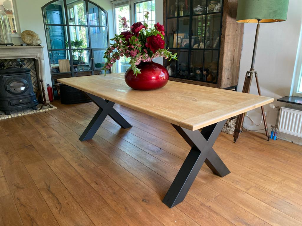 eikenhouten eettafel 220 x 97, Ophalen, Gebruikt, Eikenhout, 200 cm of meer