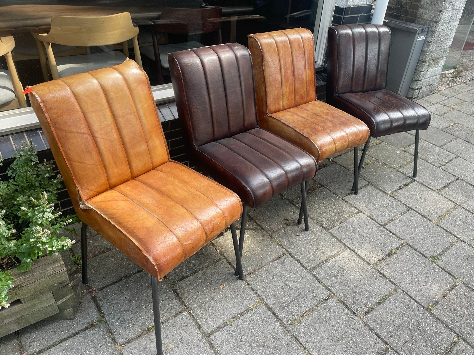 4 stoelen echt leder B-keuze, Ophalen, Gebruikt, Bruin, Leer