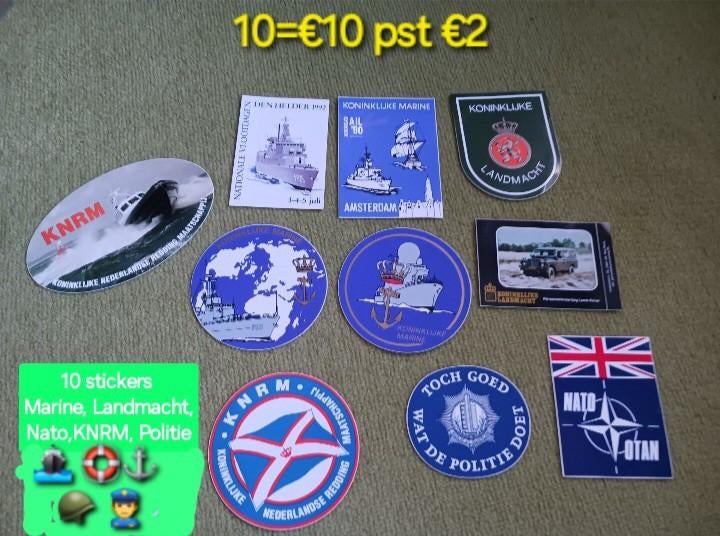 10 stickers Landmacht/ Marine/Nato/KNRM/Politie, Verzenden, Gebruikt, Overige typen