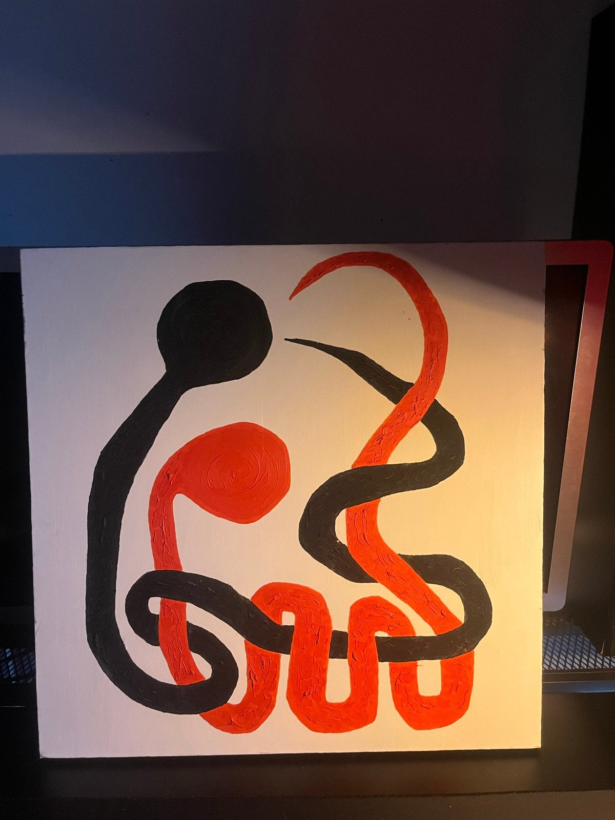 Naïeve kunst: Abstracte compositie in rood en zwart, Ophalen of Verzenden