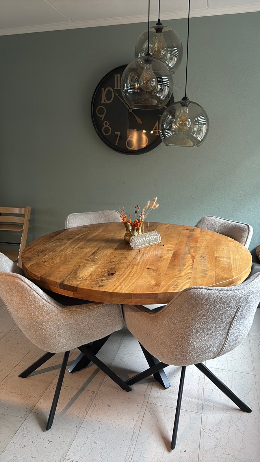 Mango hout eettafel 140cm, Ophalen, Zo goed als nieuw, Rond, 100 tot 150 cm