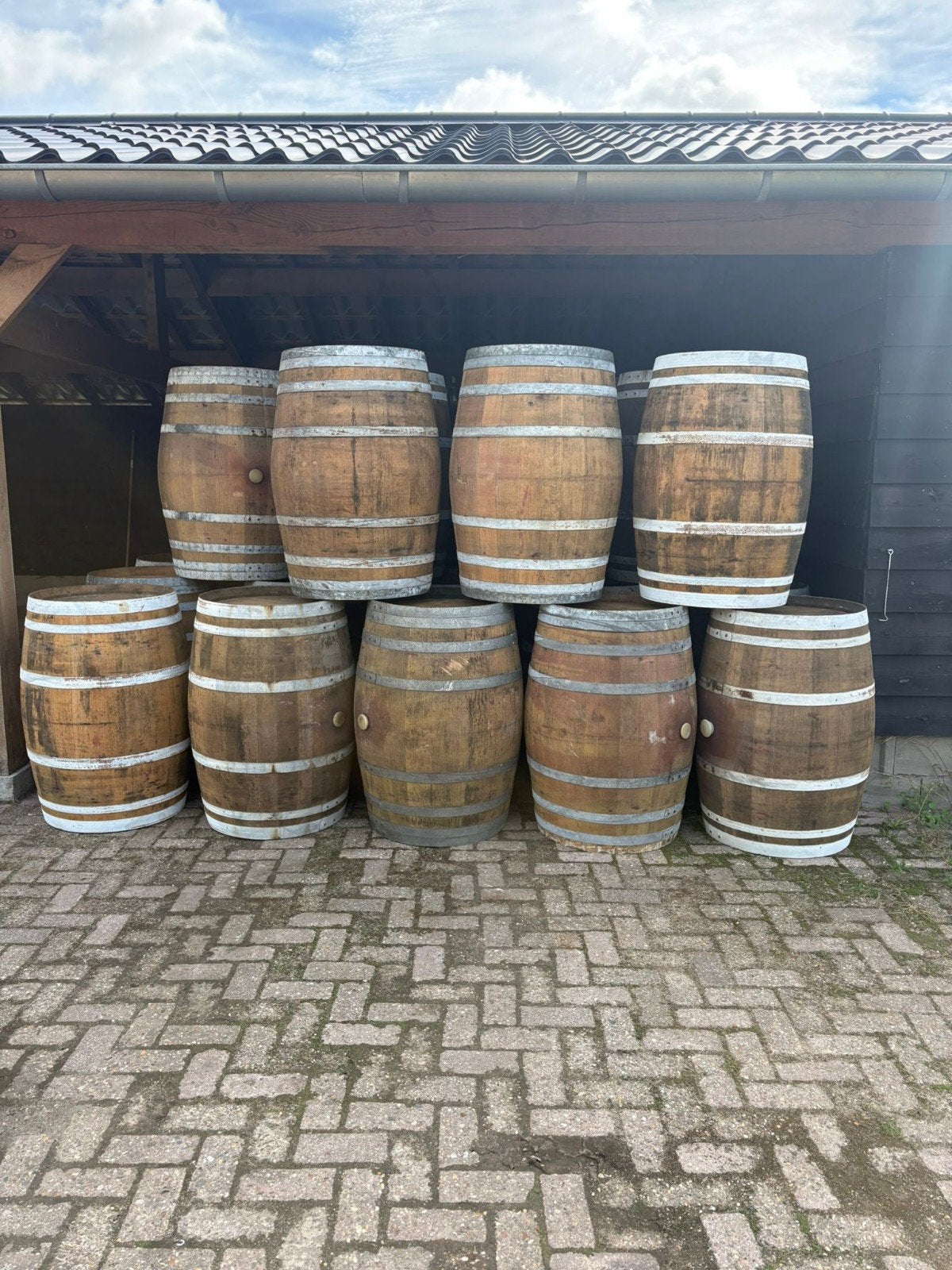 Aanbieding! Eiken wijnvaten 225Liter mooie kwaliteit, 150 liter of meer, Ophalen, Zo goed als nieuw, Hout