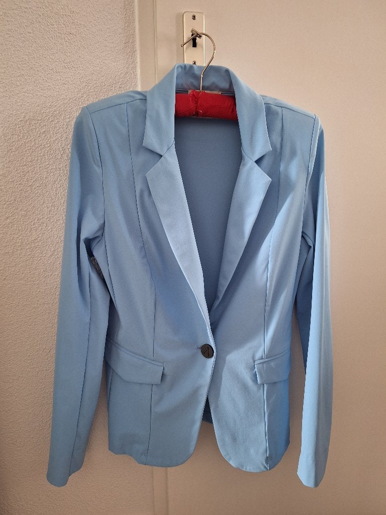 Lichtblauwe travelstof blazer maat S, Kleding | Dames, Blauw, Ophalen of Verzenden, Zo goed als nieuw, Jasje