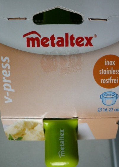 pureeknijper Metaltex v-press, aardappelpuree pers nieuw, Nieuw, Ophalen of Verzenden, Metaal, Groen
