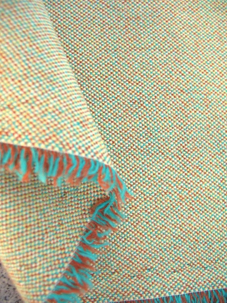 Kvadrat Atlas 911; geel turquoise bruin; restant meubelstof, Wol, 120 cm of meer, Nieuw, Ophalen of Verzenden
