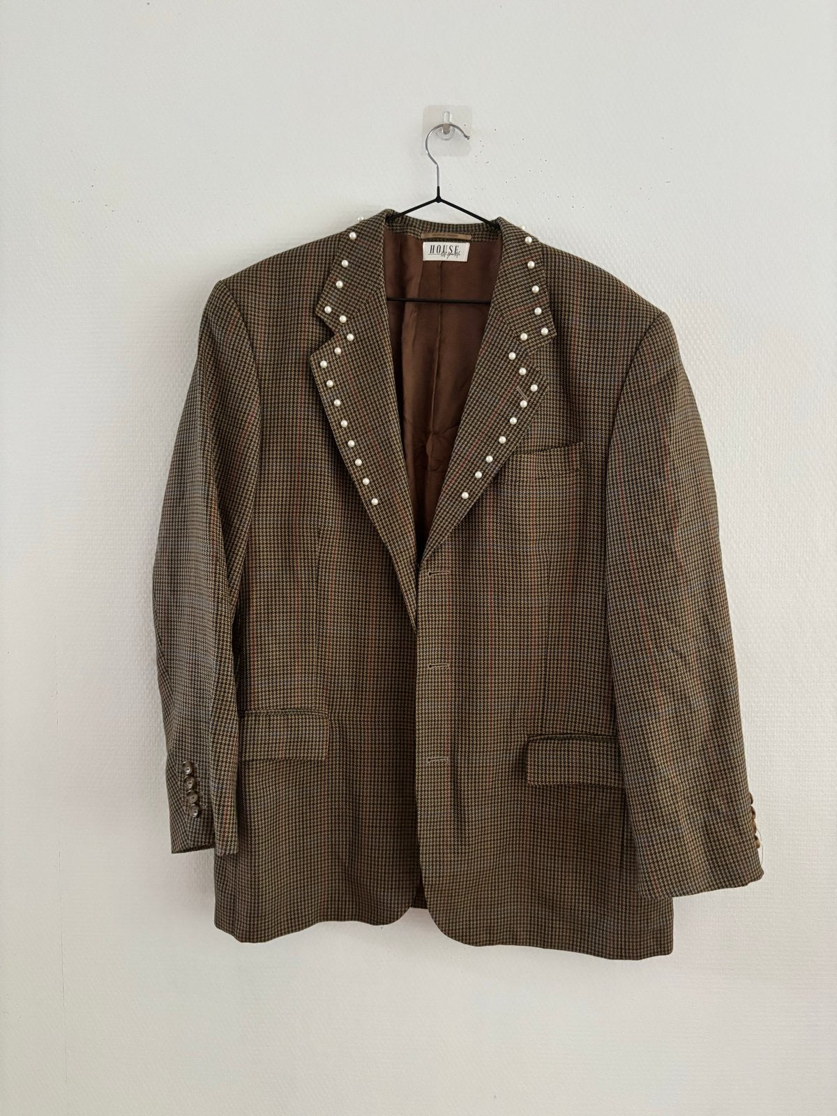 Oversized geruite blazer met parels - House of Sparkle, Maat 38/40 (M), Bruin, Ophalen of Verzenden, Jasje