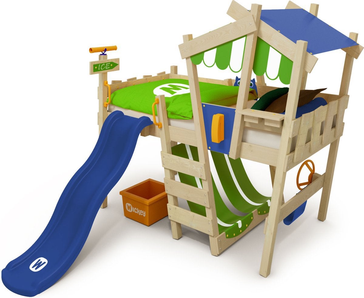 Fantastische half hoogslaper, inclusief glijbaan en dakje!, Kinderen en Baby's, Kinderkamer | Stapelbedden en Hoogslapers, Ophalen